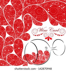 Abstract glass of wine with red wine and a pattern. For design of a wine list of restaurant