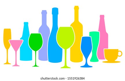 abstract glasses and bottles vector illustration