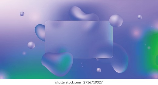 Abstract glassmorphism background with transparent frame and colorful fluid liquid shapes creating modern ui ux design