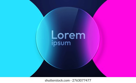 Abstract glassmorphism background with vibrant neon color circles. A modern design featuring a translucent central element. Vector illustration