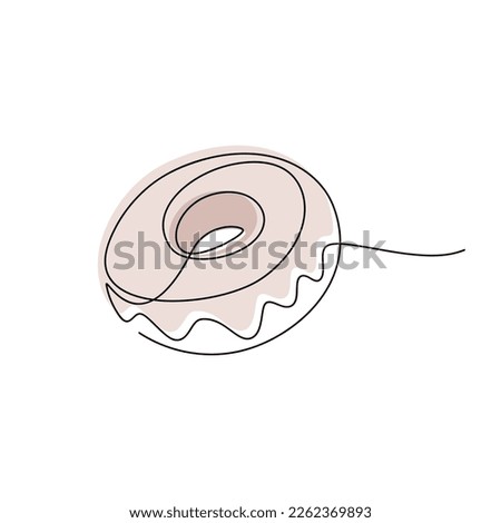 Abstract glazed doughnut one line continuous drawing. Vector illustration. Hand drawn silhouette icon. Minimal design, print, banner, card, product logo, brochure, menu, bakery, confectionery shop.