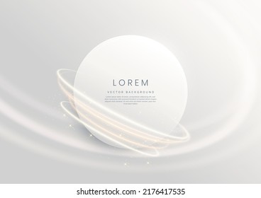 Abstract glegant circle frame with gold curve lines and lighting effect spakle on white background. Template luxury design. Vector illustration