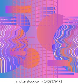 Abstract glitch art retrowave seamless vector pattern. Glitched geometric shapes and pixels in neon vibrant gradient colors, vaporwave/ synthwave 80s-90s style.