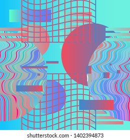 Abstract glitch art retrowave seamless vector pattern. Glitched geometric shapes and pixels in neon vibrant gradient colors, vaporwave/ synthwave 80s-90s style.