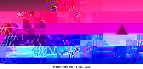 Abstract glitch background. Cyberpunk concept. Colorful techno backdrop with aesthetics of vaporwave style of 80's. The image format is suitable for printing on a mug.