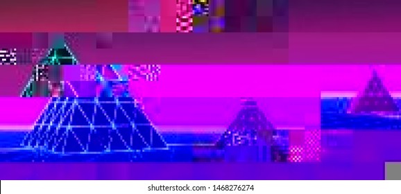 Abstract glitch background. Cyberpunk concept. Colorful techno backdrop with aesthetics of vaporwave style of 80's. The image format is suitable for printing on a mug.