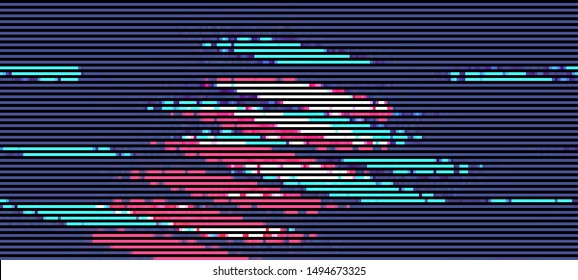 Abstract glitch background. Cyberpunk concept. Colorful techno backdrop with aesthetics of vaporwave style of 80's. Vector illustration. Creative graphic design for poster,brochure,flyer and card.