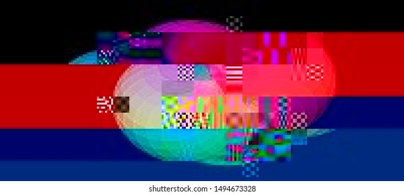 Abstract glitch background. Cyberpunk concept. Colorful techno backdrop with aesthetics of vaporwave style of 80's. Vector illustration. Creative graphic design for poster,brochure,flyer and card.