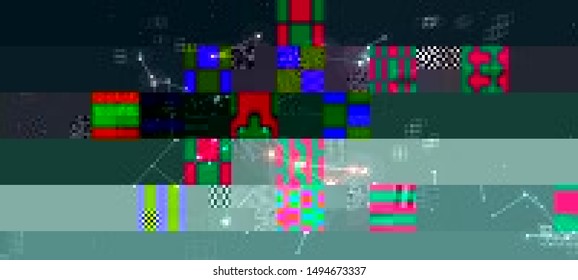 Abstract glitch background. Cyberpunk concept. Colorful techno backdrop with aesthetics of vaporwave style of 80's. Vector illustration. Creative graphic design for poster,brochure,flyer and card.