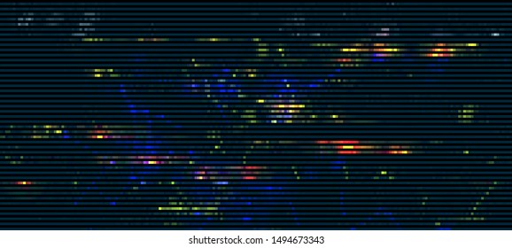 Abstract glitch background. Cyberpunk concept. Colorful techno backdrop with aesthetics of vaporwave style of 80's. Vector illustration. Creative graphic design for poster,brochure,flyer and card.