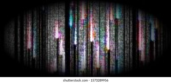 Abstract glitch background. Cyberpunk concept. Colorful techno backdrop in a style of 80's. Vector illustration. Creative graphic design for poster,brochure,flyer and card.