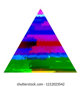 Abstract glitch background in a form of triangle. Vector illustration of a distorted surface. Cyberpunk concept. Colorful techno backdrop in a retro style.