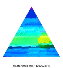 Abstract glitch background in a form of triangle. Vector illustration of a distorted surface. Cyberpunk concept. Colorful techno backdrop in a retro style.