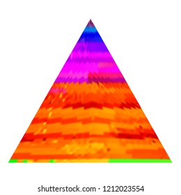 Abstract glitch background in a form of triangle. Vector illustration of a distorted surface. Cyberpunk concept. Colorful techno backdrop in a retro style.