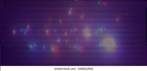 Abstract glitch background. Glitched glowing neon lights. Cyberpunk wallpaper  in a style of 80's. Futuristic concept. EPS 10. Creative graphic design for poster,brochure,flyer and card.