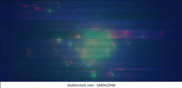 Abstract glitch background. Glitched glowing neon lights. Cyberpunk wallpaper  in a style of 80's. Futuristic concept. EPS 10. Creative graphic design for poster,brochure,flyer and card.
