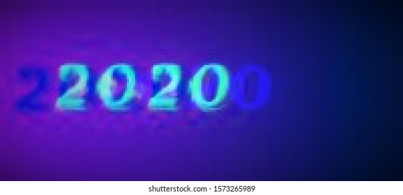 Abstract glitch background with glitched number "2020". Vector illustration in a cyberpunk style. Colorful techno backdrop with aesthetics of vaporwave style of 80's. Retrowave colorful wallpaper.