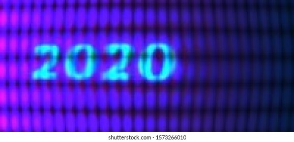 Abstract glitch background with glitched number "2020". Vector illustration in a cyberpunk style. Colorful techno backdrop with aesthetics of vaporwave style of 80's. Retrowave colorful wallpaper.