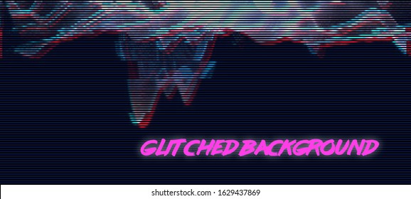 Abstract glitch background. RGB-shift effect. Cyberpunk concept. Distorted surface. Colorful techno backdrop with aesthetics of retrowave style of 80's. EPS 10.