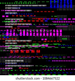 Abstract glitch background. Vector digital glitched screen with noise and digits.