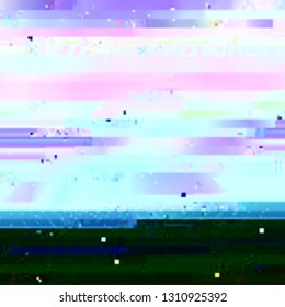 Abstract glitch background. Vector illustration of a distorted surface. Cyberpunk concept. Colorful techno backdrop in a retro style of 80's.