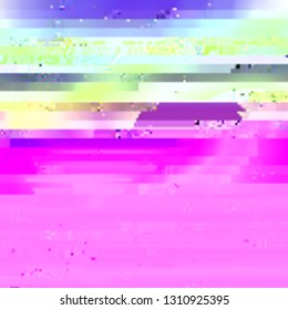 Abstract glitch background. Vector illustration of a distorted surface. Cyberpunk concept. Colorful techno backdrop in a retro style of 80's.