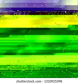 Abstract glitch background. Vector illustration of a distorted surface. Cyberpunk concept. Colorful techno backdrop in a retro style of 80's.