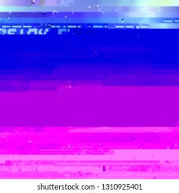 Abstract glitch background. Vector illustration of a distorted surface. Cyberpunk concept. Colorful techno backdrop in a retro style of 80's.