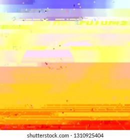 Abstract glitch background. Vector illustration of a distorted surface. Cyberpunk concept. Colorful techno backdrop in a retro style of 80's.