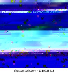 Abstract glitch background. Vector illustration of a distorted surface. Cyberpunk concept. Colorful techno backdrop in a retro style of 80's.