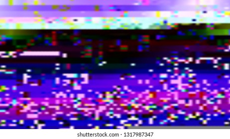 Abstract glitch background. Vector illustration of a distorted surface. Cyberpunk concept. Techno backdrop in a retro futuristic style.