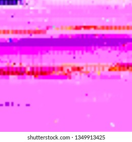 Abstract glitch background. Vector illustration of a distorted surface. Cyberpunk concept. Colorful techno backdrop in a retro style of 80's.