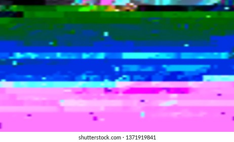 Abstract glitch background. Vector illustration of a distorted surface. Cyberpunk concept. Colorful techno backdrop in a retro style of 80's.