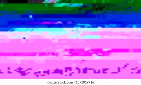 Abstract glitch background. Vector illustration of a distorted surface. Cyberpunk concept. Colorful techno backdrop in a retro style of 80's.