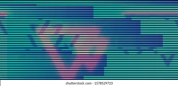 Abstract glitch background in a webpunk stylization. Cyberpunk concept. Colorful techno backdrop with aesthetics of vaporwave style of 80's. Creative graphic design for poster,brochure,flyer and card.