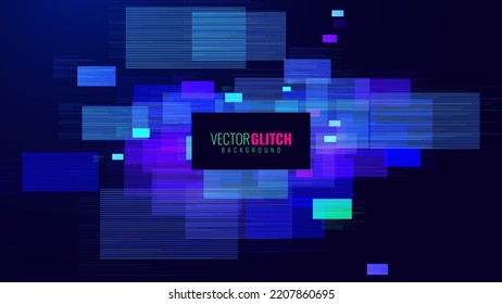 Abstract Glitch Banner over Horizontal Lines Background. Unique Design Abstract Digital Noise Glitch Error Video Damage Texture. Aesthetics of Vaporwave or Cyberpunk Style. Vector Illustration.