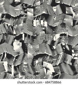 Abstract glitch block motif. Seamless pattern.