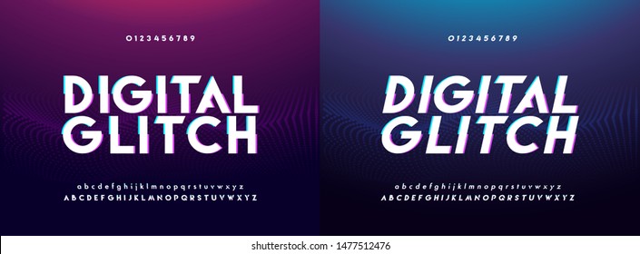 Abstract Glitch Digital Alphabet Font And Number. Typography Urban Future Creative Design Analog Modern Concept Fonts And Numbers. Vector Illustraion