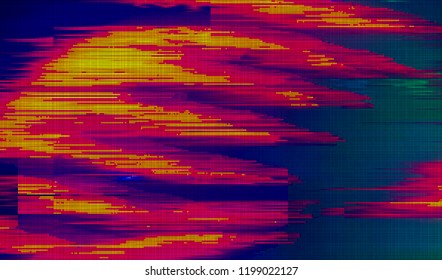 Abstract glitch digital color pixel noise. Background of the damaged television image. Vector illustration.