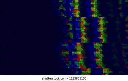 Abstract glitch digital color pixel noise. Background of the damaged television image. Vector illustration.