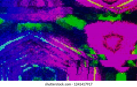 Abstract glitch digital color pixel noise. Background of the damaged television image. Vector illustration.