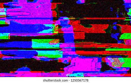 Abstract glitch digital color pixel noise. Background of the damaged television image. Vector illustration.