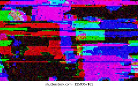 Abstract glitch digital color pixel noise. Background of the damaged television image. Vector illustration.