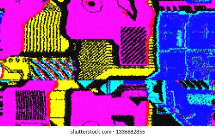 Abstract glitch digital color pixel noise. Background of the damaged television image. Vector illustration.