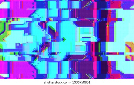 Abstract glitch digital color pixel noise. Background of the damaged television image. Vector illustration.