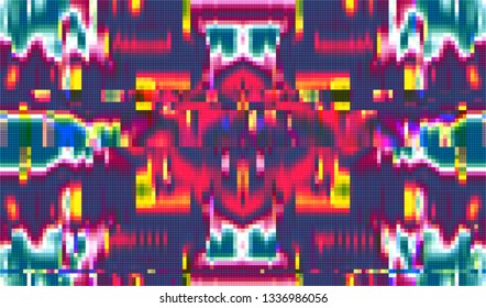 Abstract glitch digital color pixel noise. Background of the damaged television image. Vector illustration.