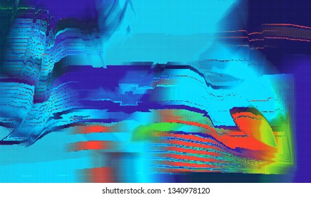 Abstract glitch digital color pixel noise. Background of the damaged television image. Vector illustration.