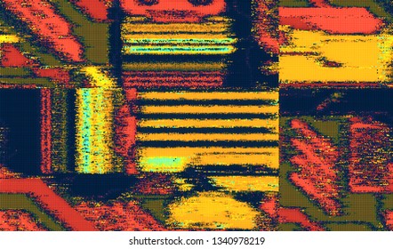 Abstract glitch digital color pixel noise. Background of the damaged television image. Vector illustration.