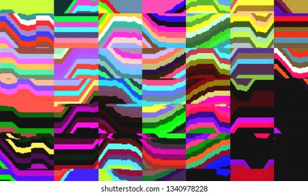 Abstract glitch digital color pixel noise. Background of the damaged television image. Vector illustration.