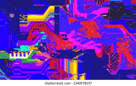 Abstract glitch digital color pixel noise. Background of the damaged television image. Vector illustration.